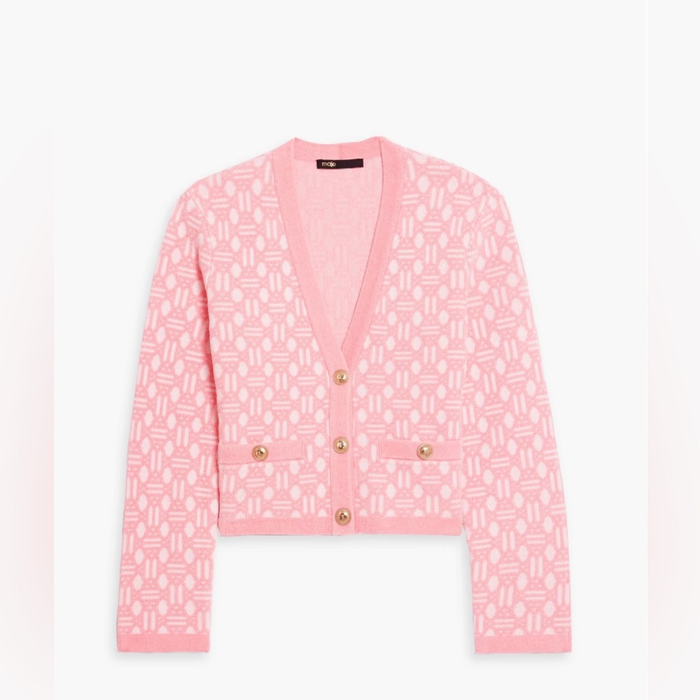 NWT MAJE BABY PINK CROPPED JACQUARD CARDIGAN